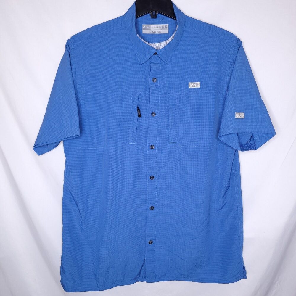 Drake Fishing Shirt Mens Large Blue Performance Vented